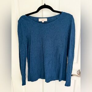 LOFT Women's Teal Long Sleeve Lace Top